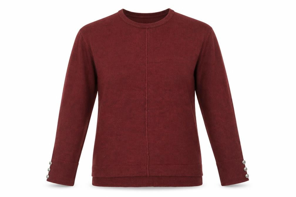 Pep&Co Pep and Co Womens Red Round Neck  Acrylic Pullover Jumper Size 10   - Button Sleeve Detail