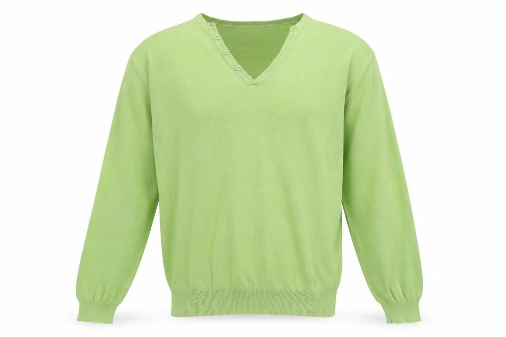 Denim Seventy Three Mens Green V-Neck  Cotton Pullover Jumper Size L
