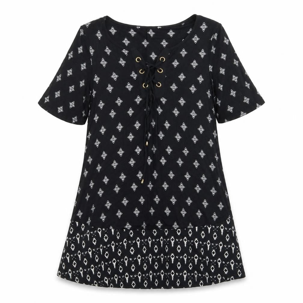 George Womens Black Paisley Viscose Mini  Size 10  Crew Neck