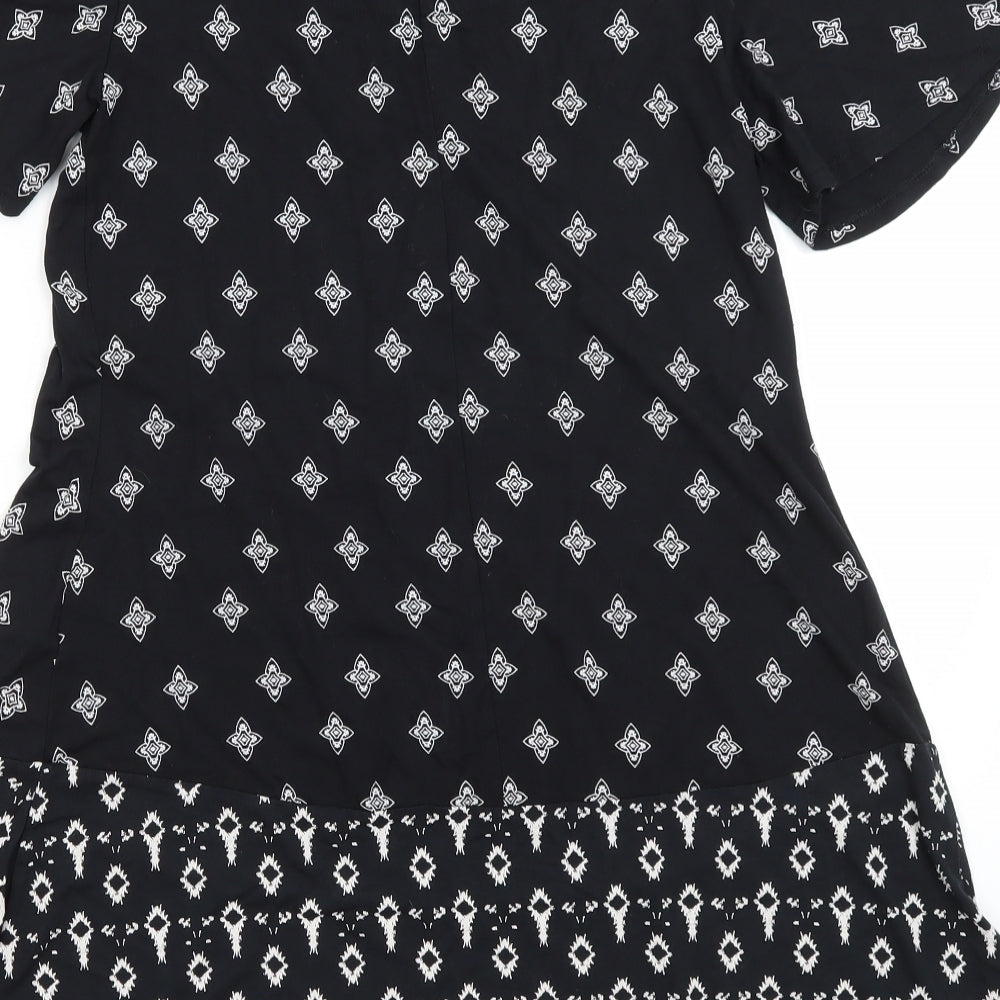 George Womens Black Paisley Viscose Mini  Size 10  Crew Neck