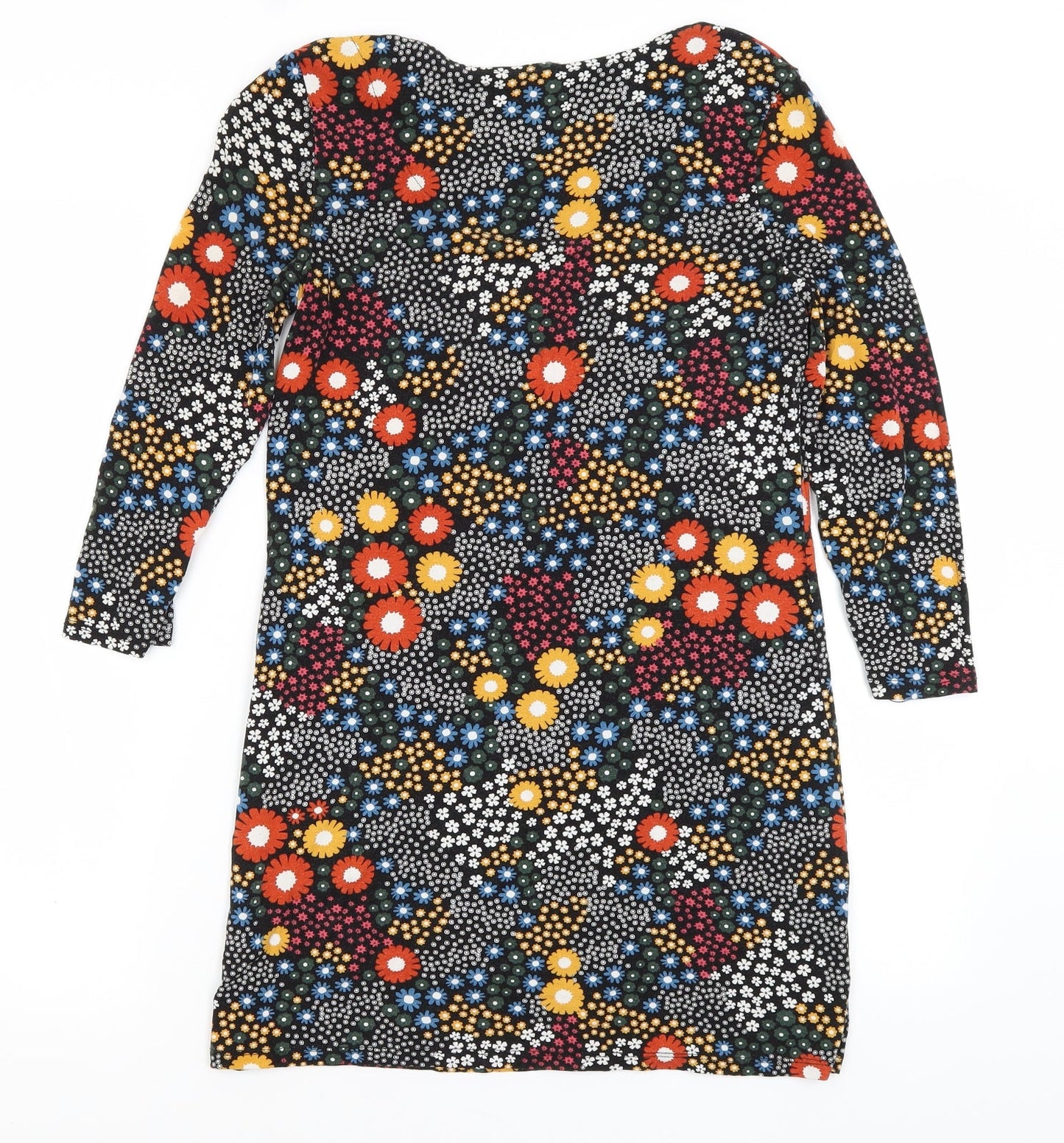 TU Womens Black Floral Viscose T-Shirt Dress  Size 8  Crew Neck