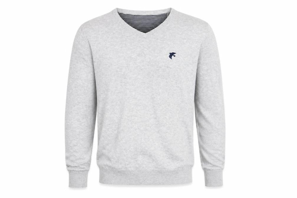 Racing Green Mens Grey V-Neck  Cotton Pullover Jumper Size M   - Pale Grey Bird Graphic