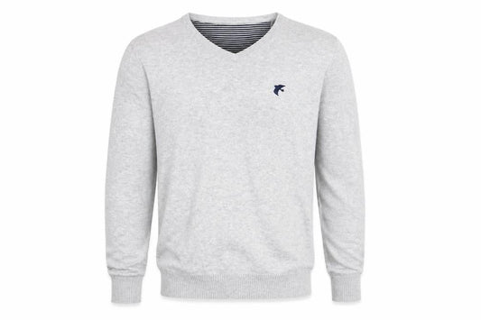 Racing Green Mens Grey V-Neck  Cotton Pullover Jumper Size M   - Pale Grey Bird Graphic