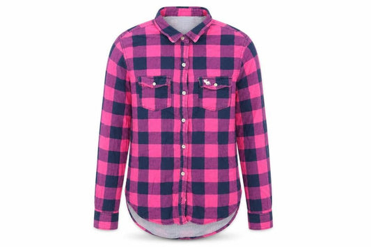 Abercrombie & Fitch kids Girls Pink Check Cotton Basic Button-Up Size XL Collared  - Blue & Pink Check and lined blue & white