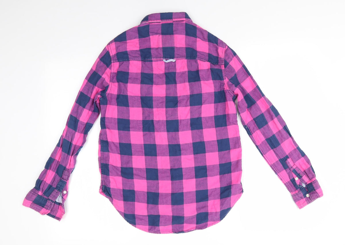 Abercrombie & Fitch kids Girls Pink Check Cotton Basic Button-Up Size XL Collared  - Blue & Pink Check and lined blue & white