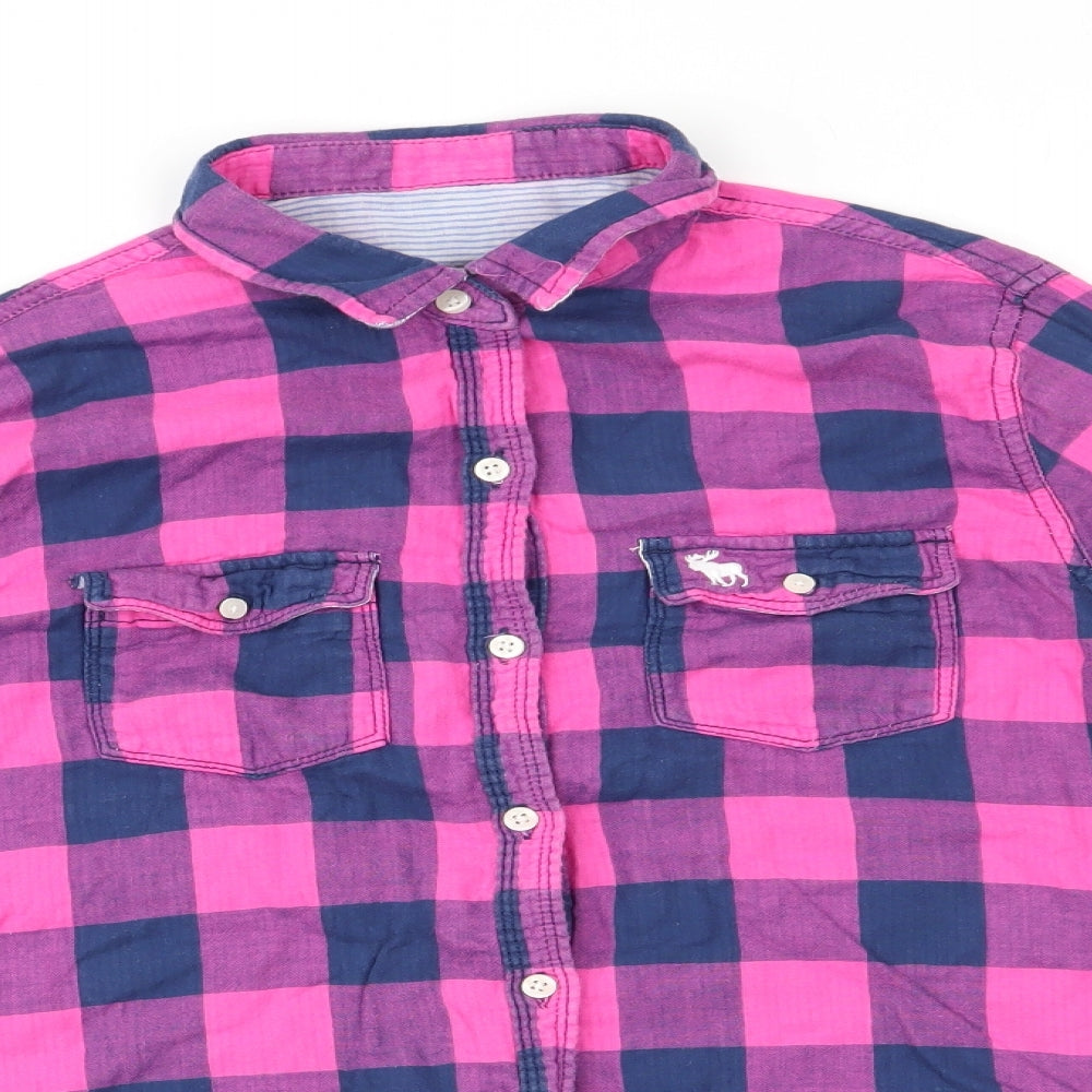 Abercrombie & Fitch kids Girls Pink Check Cotton Basic Button-Up Size XL Collared  - Blue & Pink Check and lined blue & white