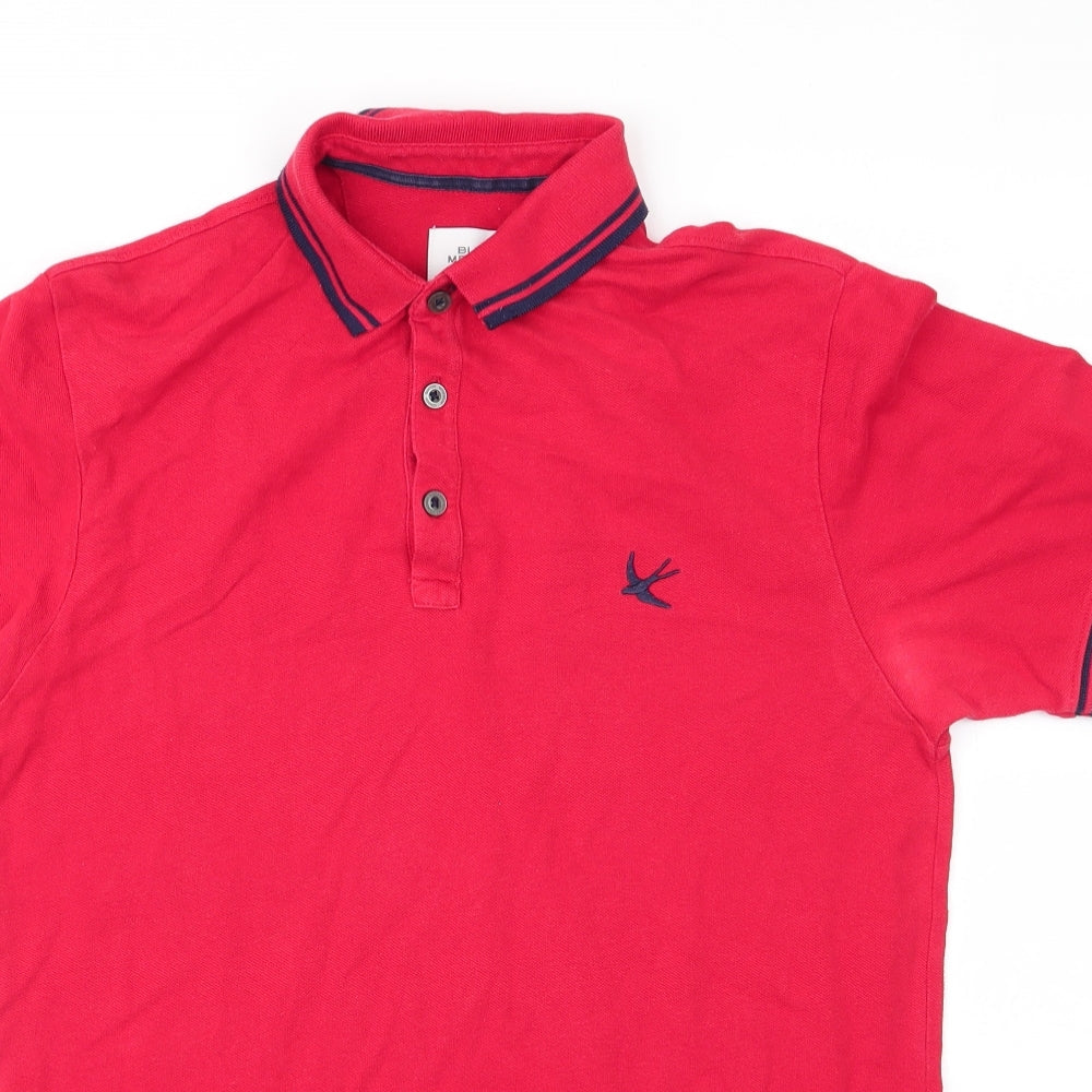 Burton Menswear Mens Red  Cotton  Polo Size S Collared  - Navy Blue Trim