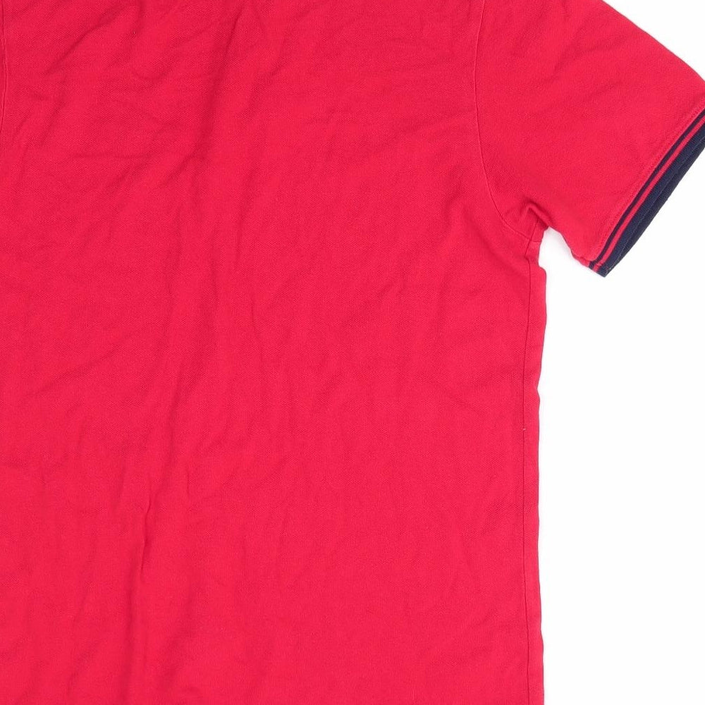 Burton Menswear Mens Red  Cotton  Polo Size S Collared  - Navy Blue Trim