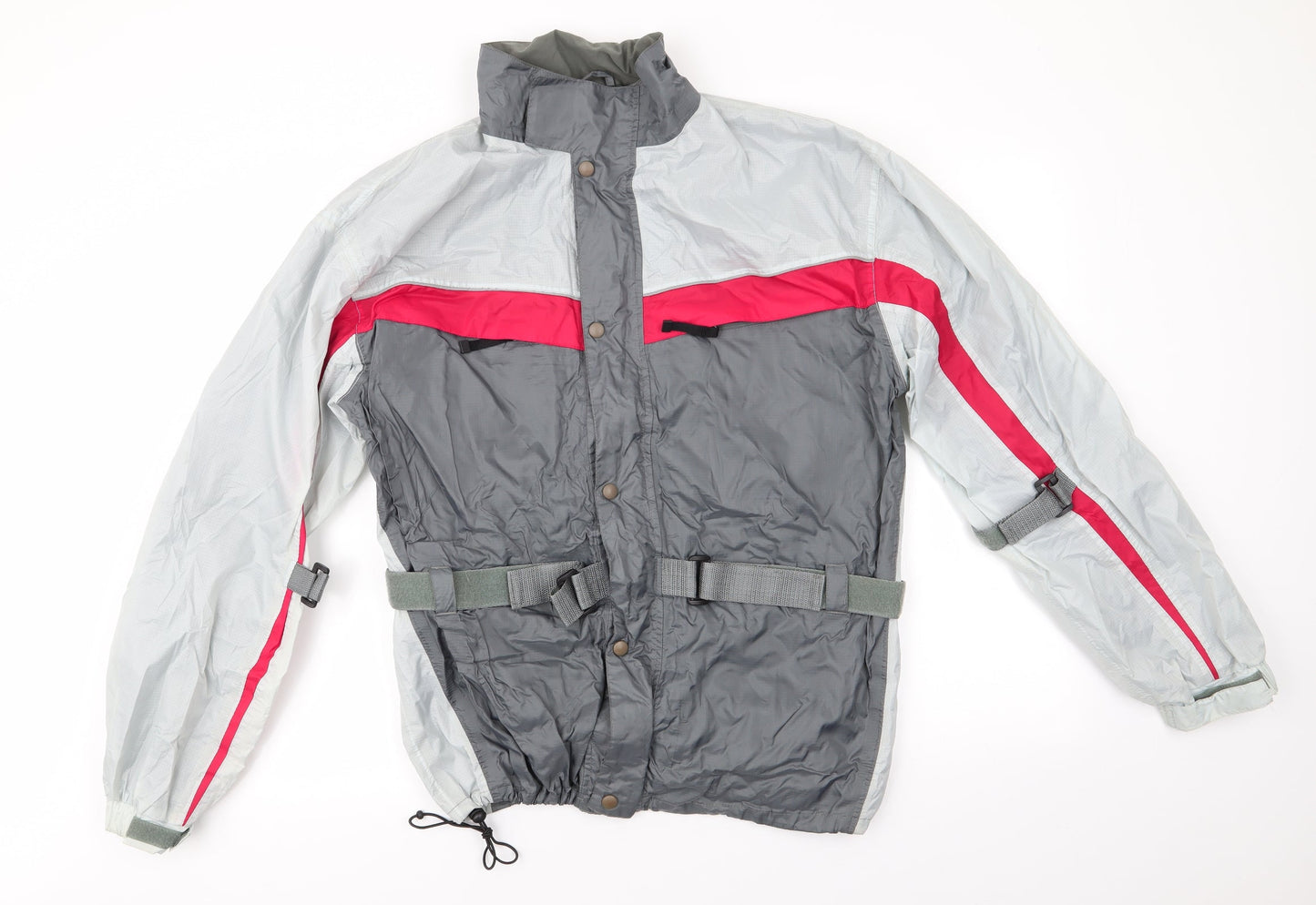 Crane Road Mens Grey Striped  Rain Coat Coat Size M   - Grey Red Colourblock Adjustable straps