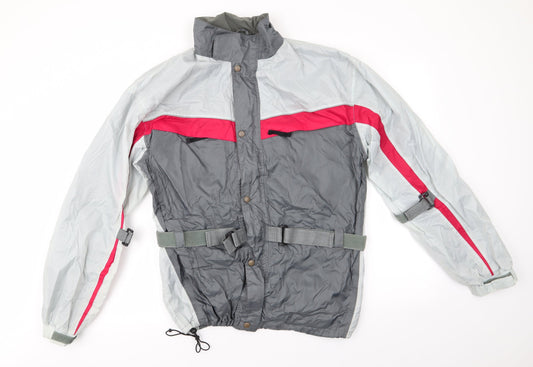 Crane Road Mens Grey Striped  Rain Coat Coat Size M   - Grey Red Colourblock Adjustable straps