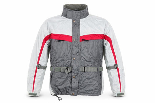 Crane Road Mens Grey Striped  Rain Coat Coat Size M   - Grey Red Colourblock Adjustable straps