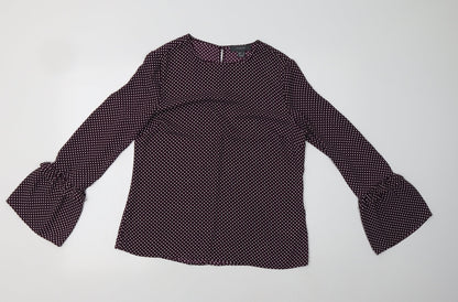 Preloved Primark Womens Purple Polka Dot Polyester Basic Blouse Size 12 Crew Neck - Front