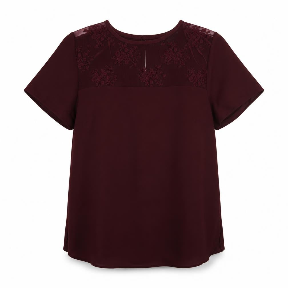 New Look Womens Purple  Polyester Basic Blouse Size 10 Round Neck - Lace Detail