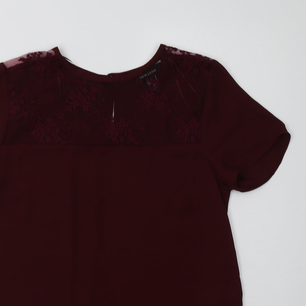 New Look Womens Purple  Polyester Basic Blouse Size 10 Round Neck - Lace Detail