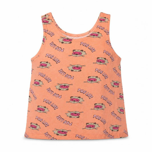 M&Co Girls Orange  Cotton Basic Tank Size 11-12 Years Crew Neck  - Pug Print