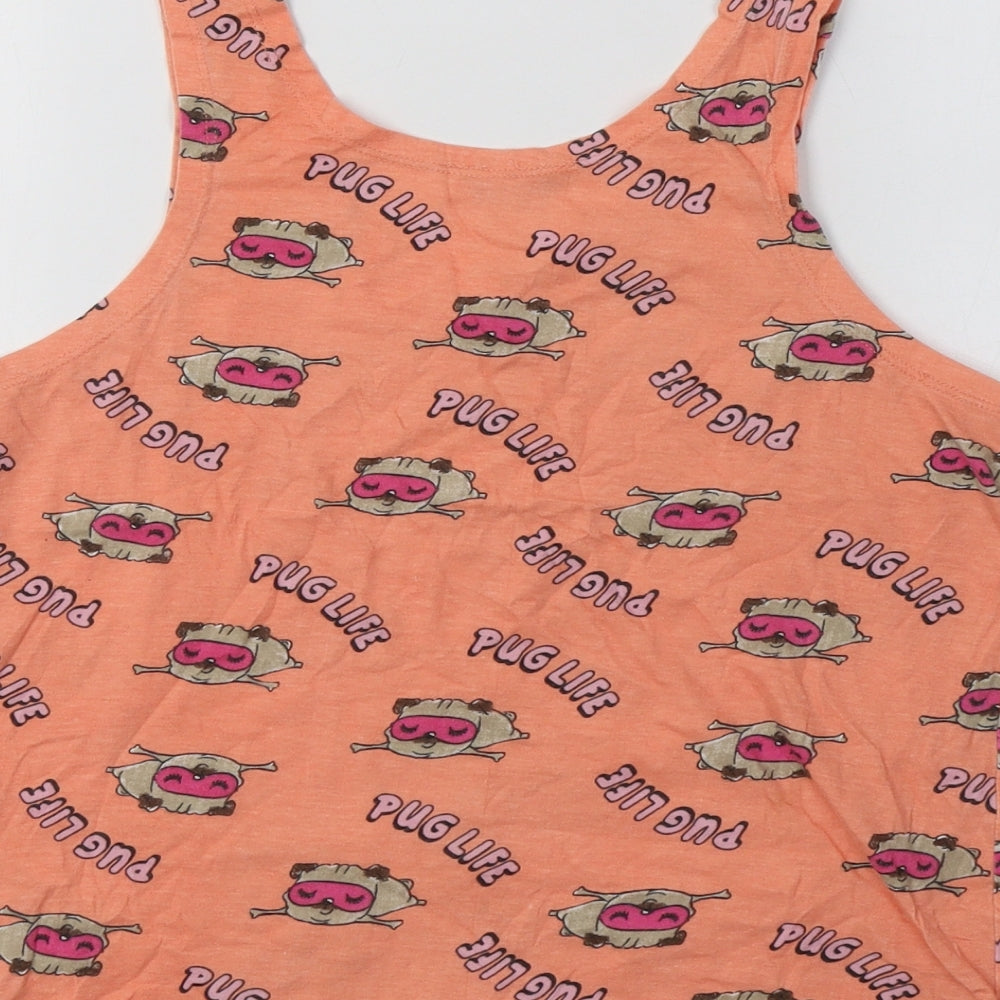M&Co Girls Orange  Cotton Basic Tank Size 11-12 Years Crew Neck  - Pug Print