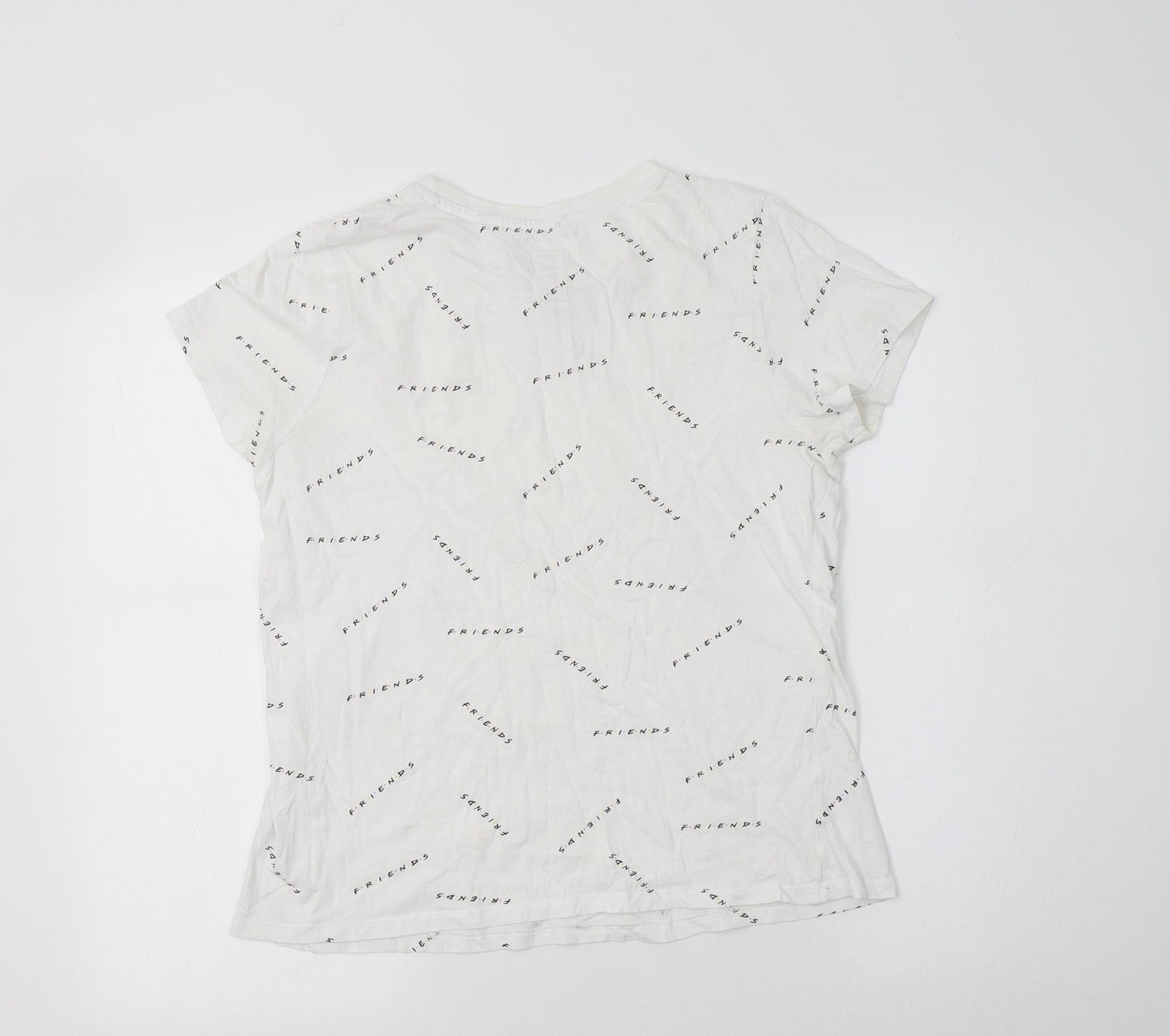 Primark Womens White Geometric Cotton Basic T-Shirt Size S Crew Neck - Friends