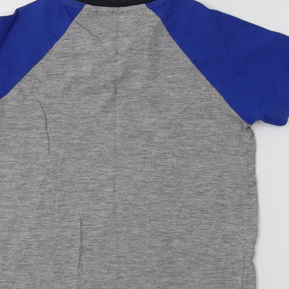 Next Girls Grey Colourblock Cotton Basic T-Shirt Size 5 Years Crew Neck