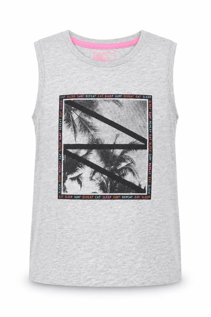 Matalan Girls Grey  Cotton Basic Tank Size 6 Years Round Neck