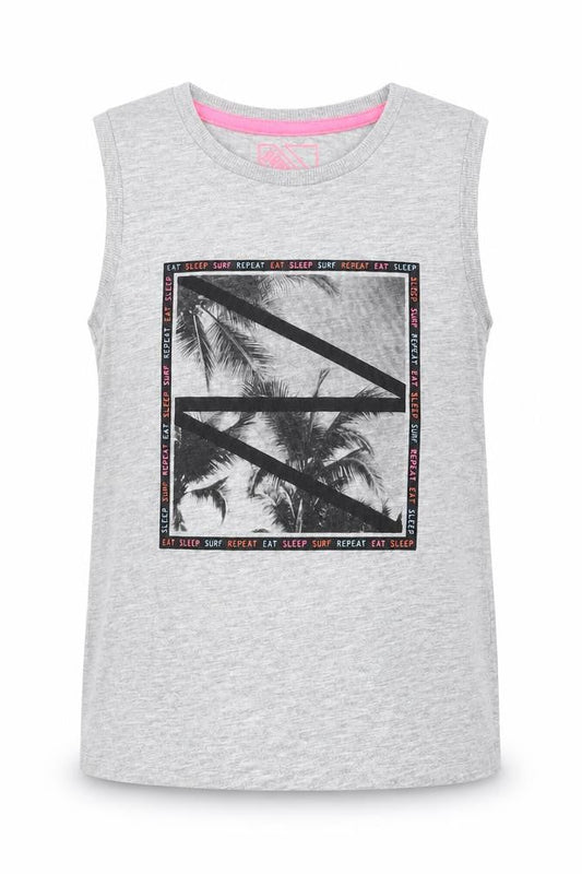 Matalan Girls Grey  Cotton Basic Tank Size 6 Years Round Neck
