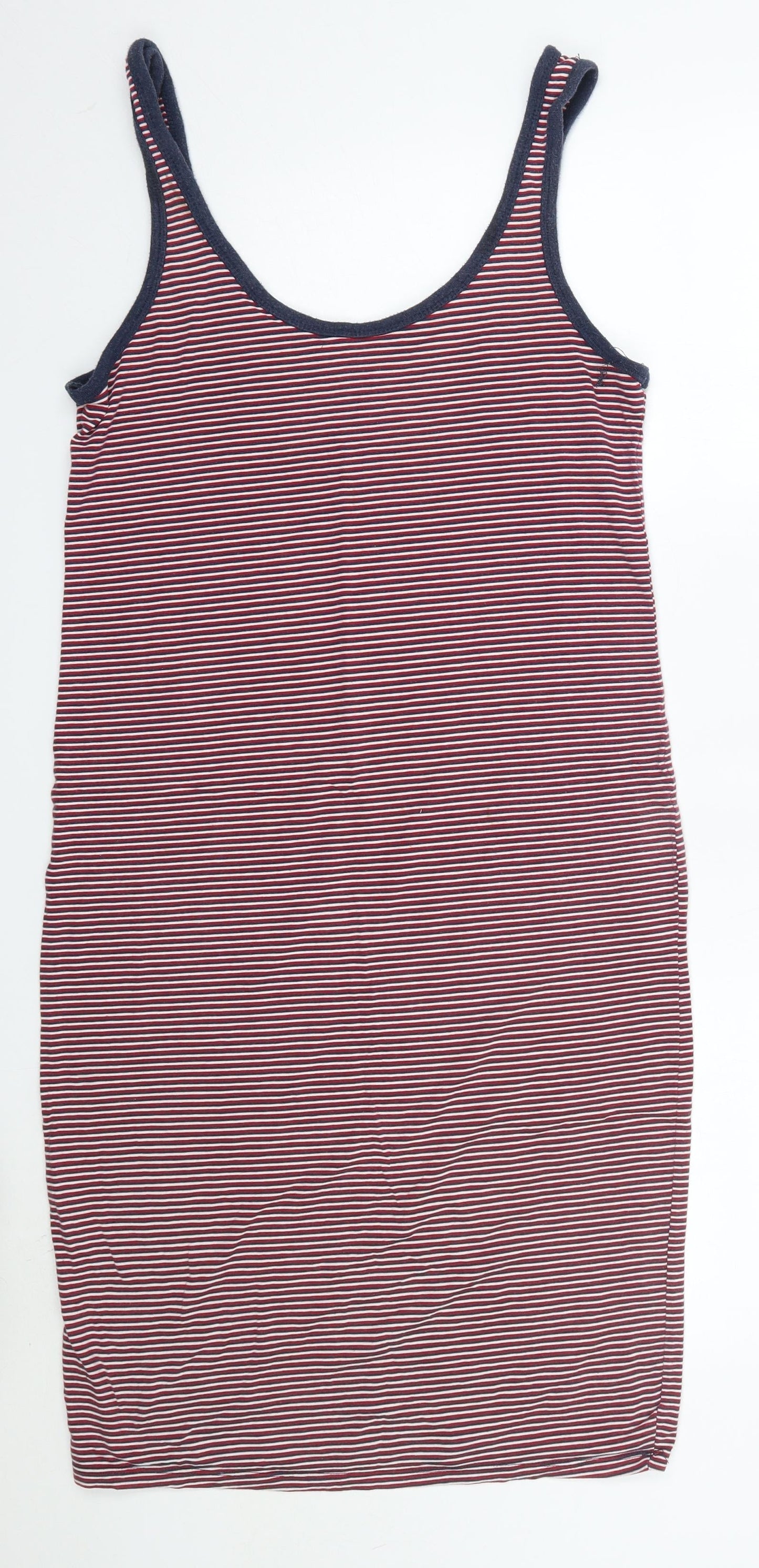 Shana Womens Red Striped 100% Cotton Tank Dress  Size L  Round Neck