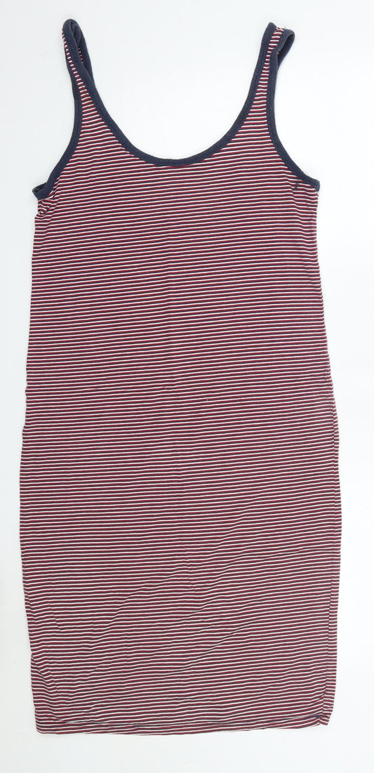 Shana Womens Red Striped 100% Cotton Tank Dress  Size L  Round Neck