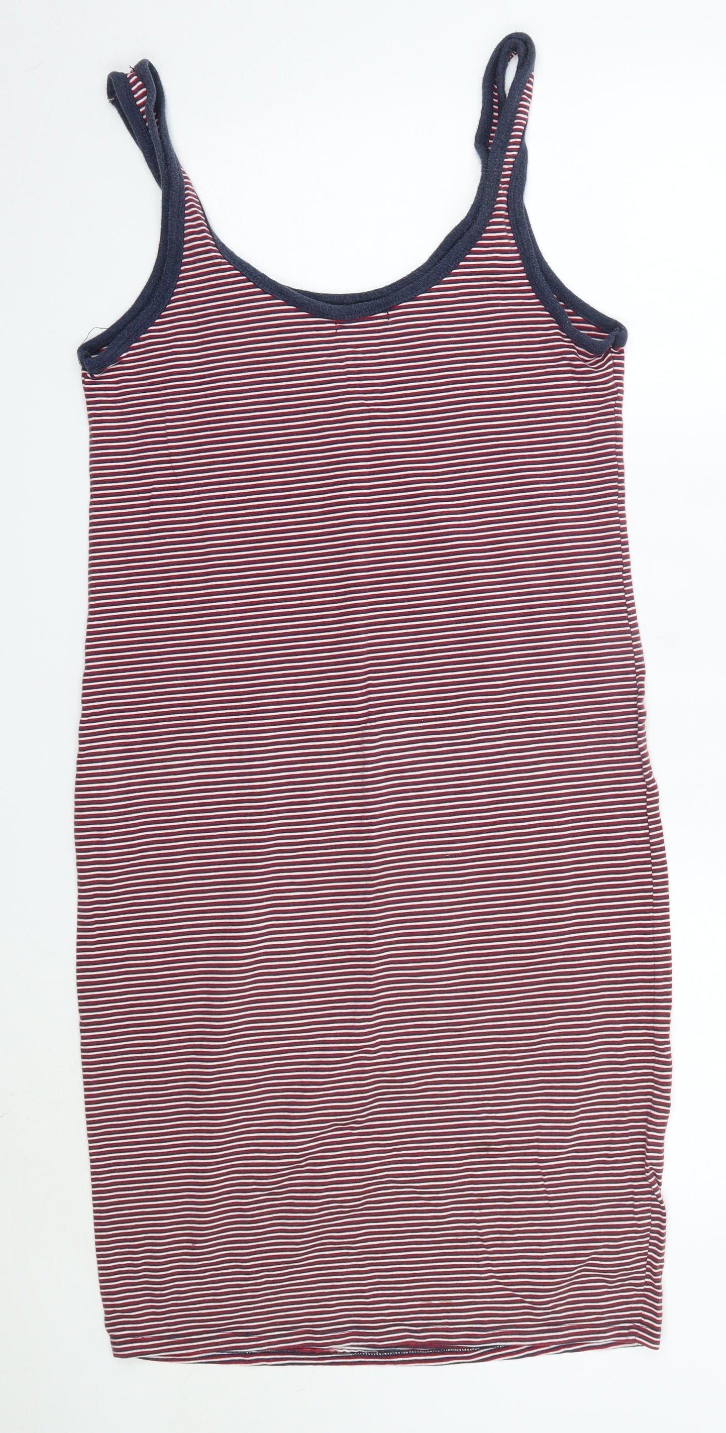 Shana Womens Red Striped 100% Cotton Tank Dress  Size L  Round Neck