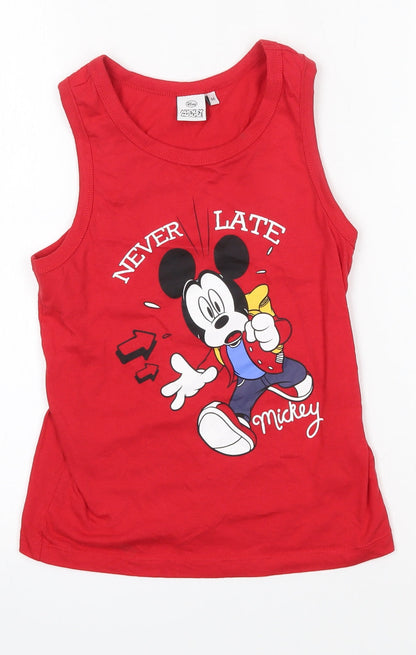 Preloved Disney Boys Red  100% Cotton Basic Tank Size 8 Years Round Neck - Front