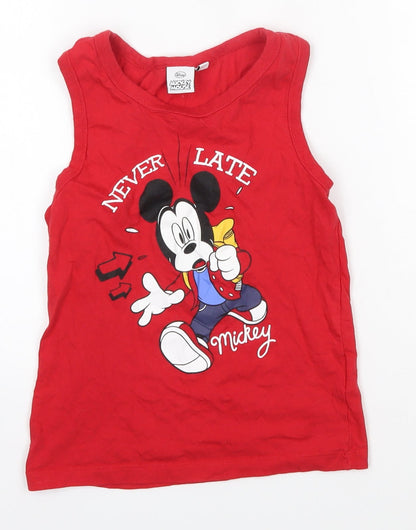 Preloved Disney Boys Red  100% Cotton Basic Tank Size 8 Years Round Neck - Front