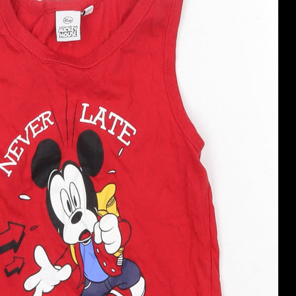 Preloved Disney Boys Red  100% Cotton Basic Tank Size 8 Years Round Neck - Detail