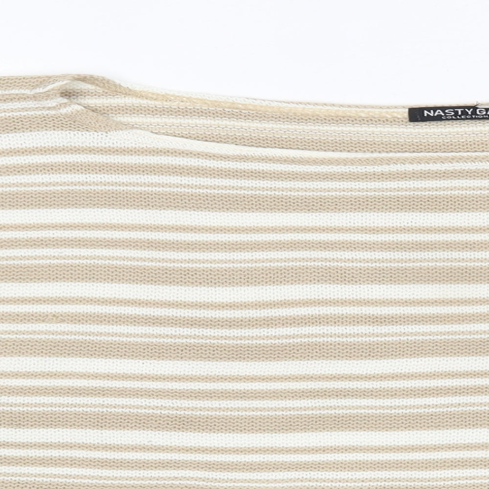 Nasty Gal Womens Brown Round Neck Striped Acrylic Pullover Jumper Size L