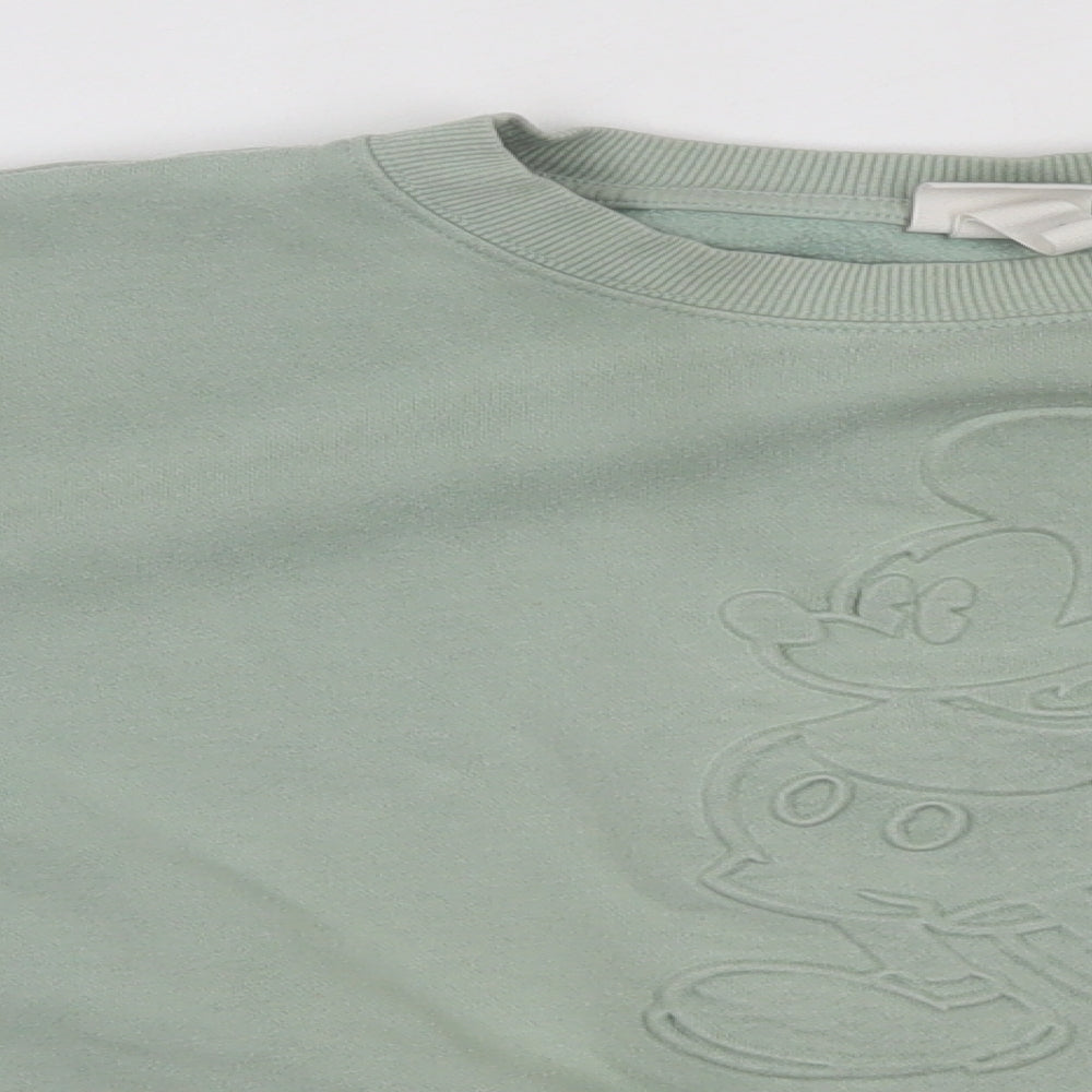 H&M Womens Green Round Neck  Cotton Pullover Jumper Size S   - Mickey Mouse