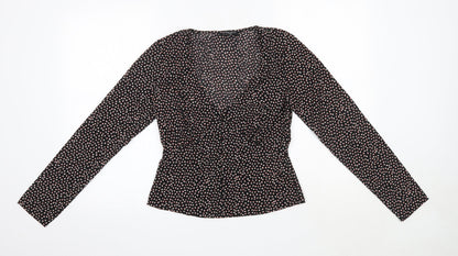 Brave Soul Womens Black Floral Polyester Basic Blouse Size S V-Neck