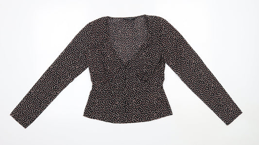 Brave Soul Womens Black Floral Polyester Basic Blouse Size S V-Neck
