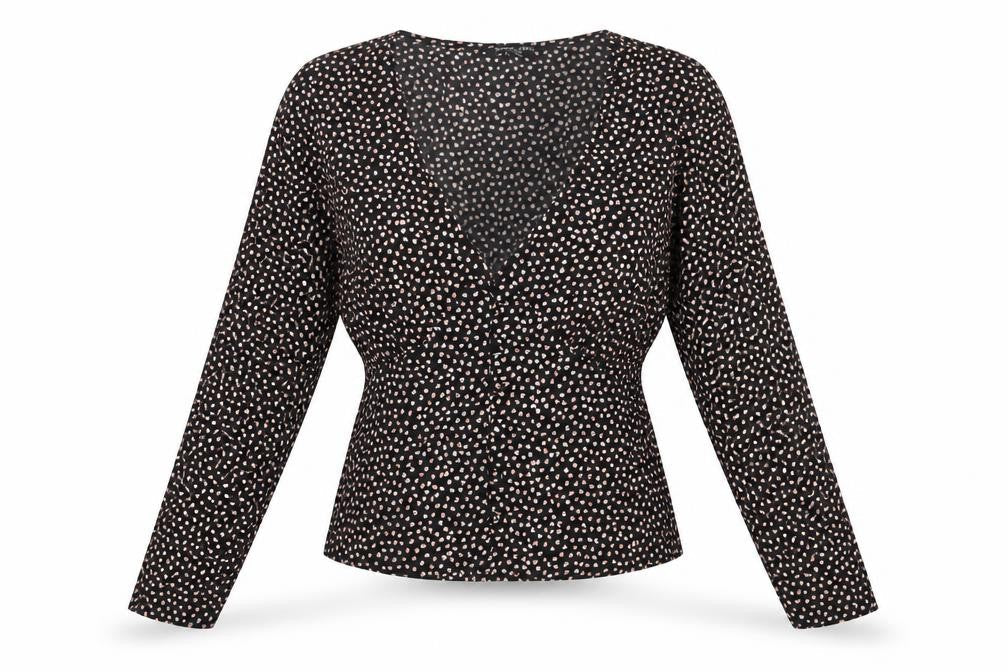 Brave Soul Womens Black Floral Polyester Basic Blouse Size S V-Neck