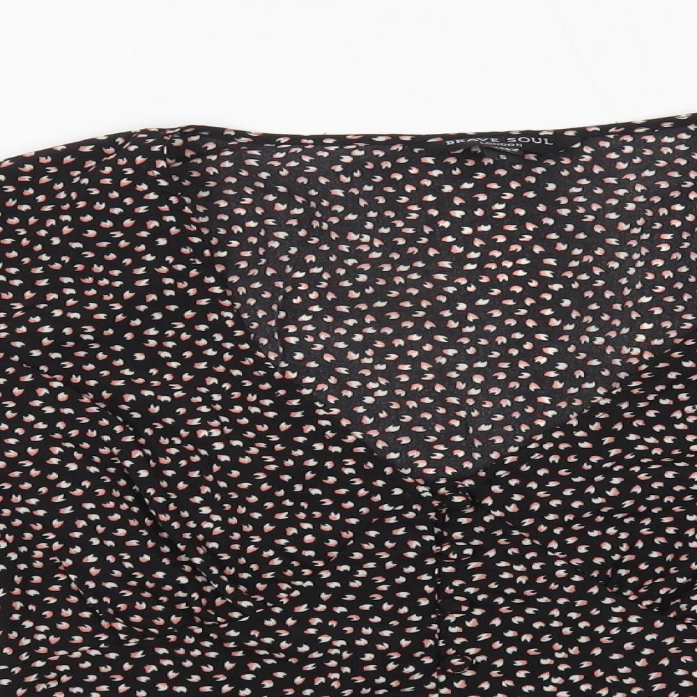 Brave Soul Womens Black Floral Polyester Basic Blouse Size S V-Neck