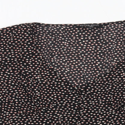 Brave Soul Womens Black Floral Polyester Basic Blouse Size S V-Neck