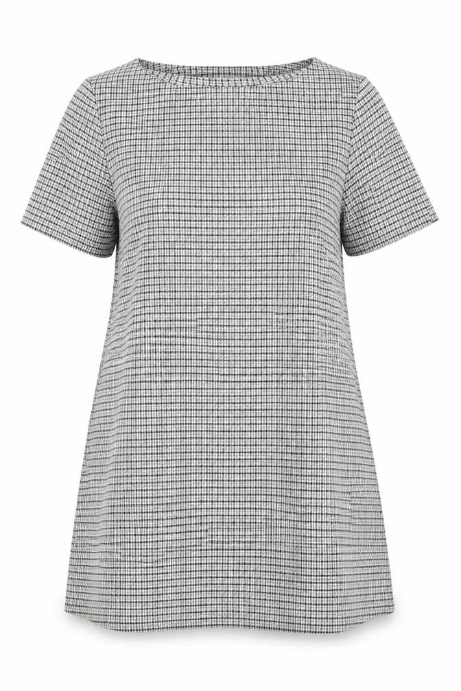 Avenue Womens Grey Check Polyester A-Line  Size 14  Round Neck