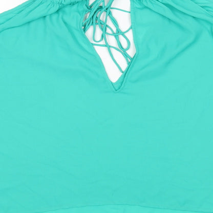 H&M Womens Green  Polyester Basic Blouse Size 8 V-Neck