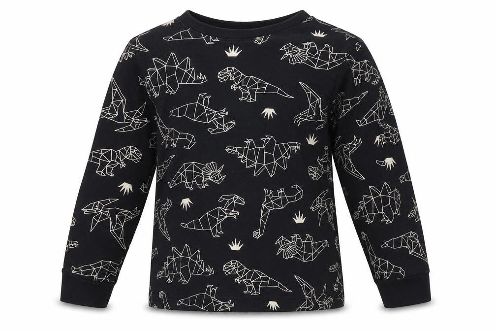 F&F Boys Black Animal Print Cotton  Pyjama Top Size 5-6 Years   - DINOSAURS