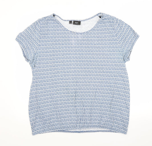 BPC Womens Blue Argyle/Diamond Cotton Basic T-Shirt Size 16 Scoop Neck