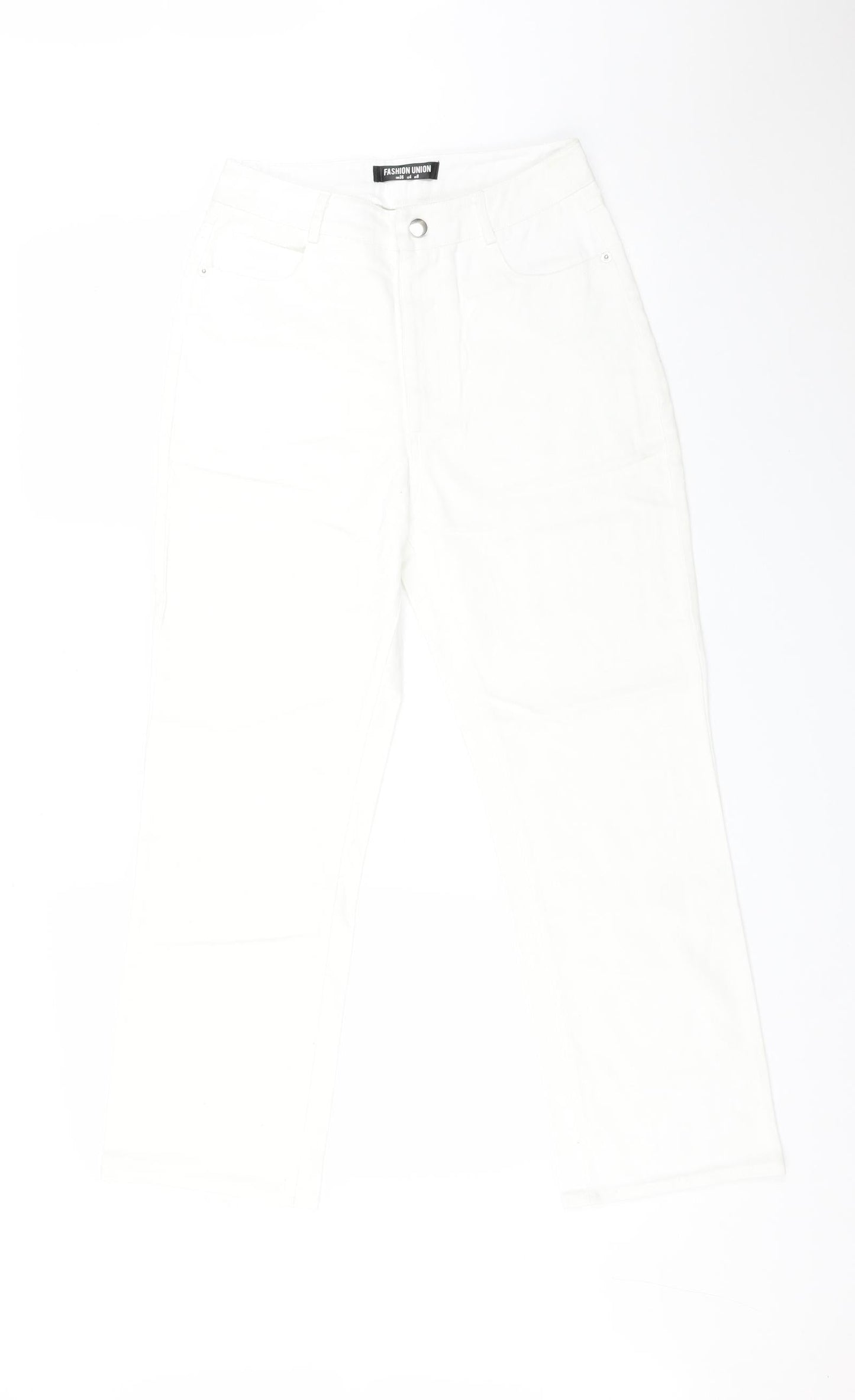 Fashion Union Womens White  Cotton Straight Jeans Size 8 L25 in Regular