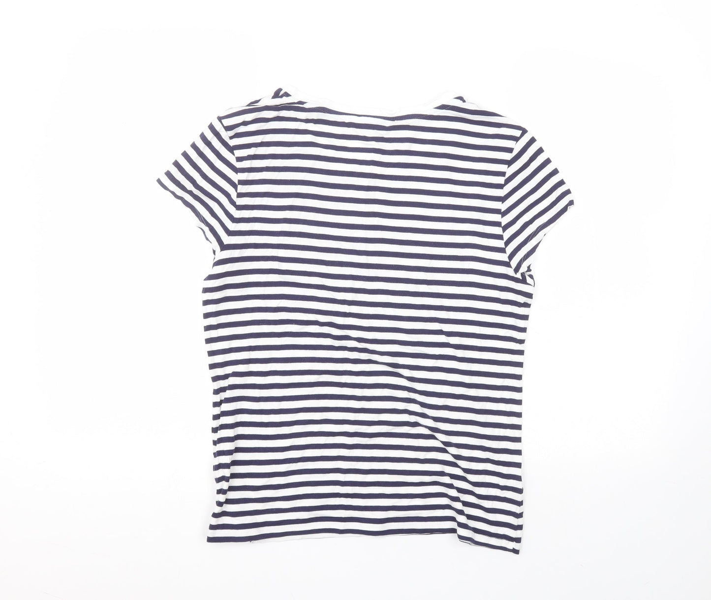 Oasis Womens White Striped Viscose Basic T-Shirt Size L Round Neck