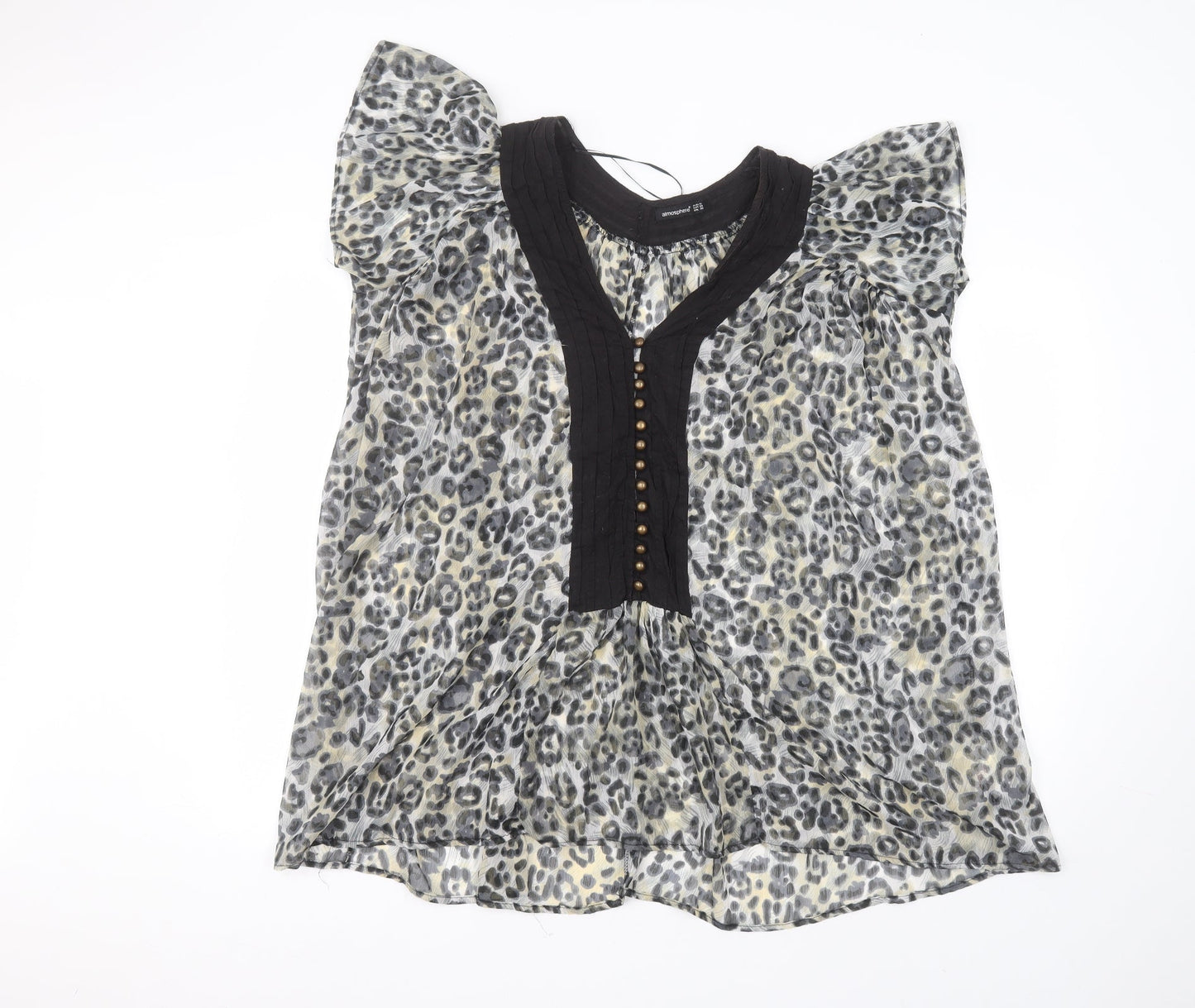 Atmosphere Womens Grey Animal Print Polyester Basic Blouse Size 10 Round Neck