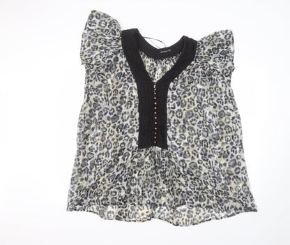 Preloved Atmosphere Womens Grey Animal Print Polyester Basic Blouse Size 10 Round Neck - Front