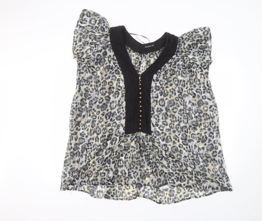 Atmosphere Womens Grey Animal Print Polyester Basic Blouse Size 10 Round Neck