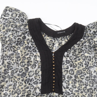 Preloved Atmosphere Womens Grey Animal Print Polyester Basic Blouse Size 10 Round Neck - Detail