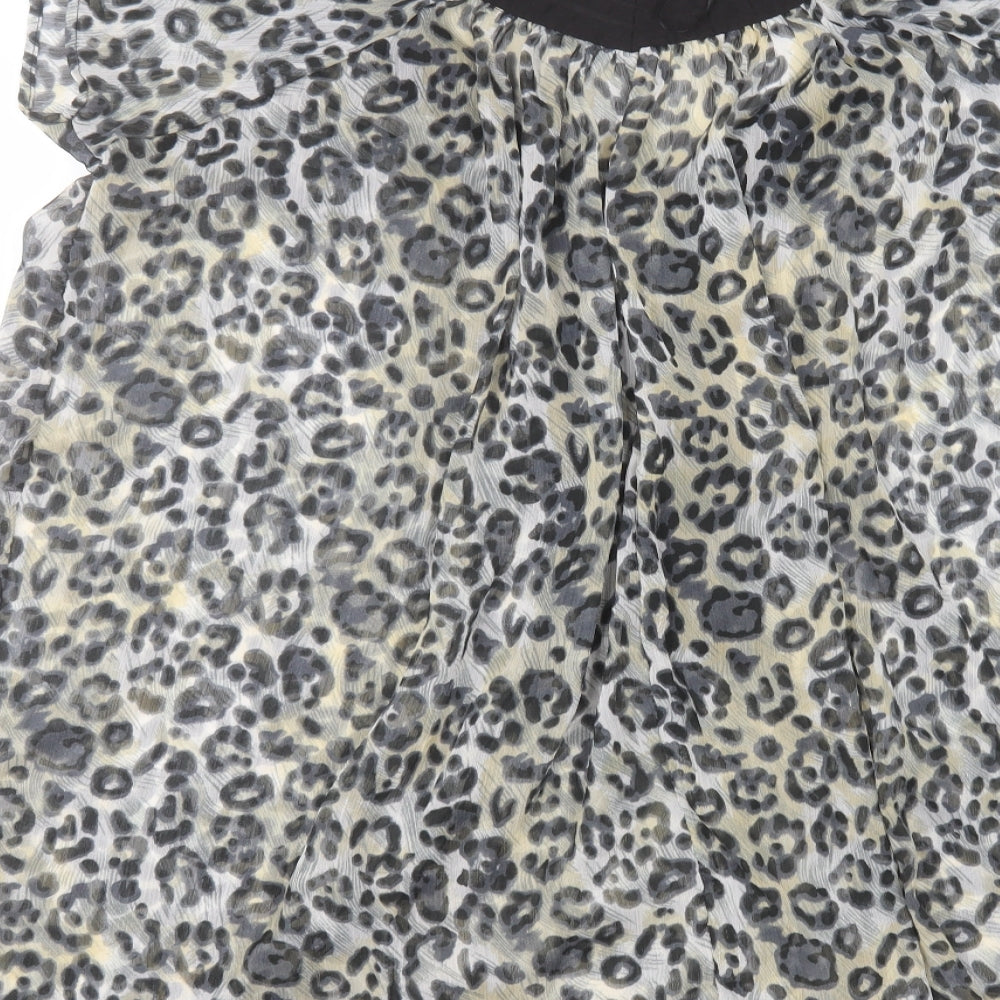 Atmosphere Womens Grey Animal Print Polyester Basic Blouse Size 10 Round Neck