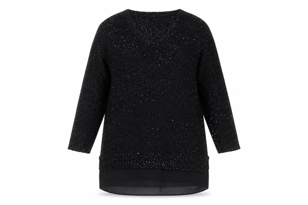 LOFT Womens Black Round Neck  Polyester Pullover Jumper Size S