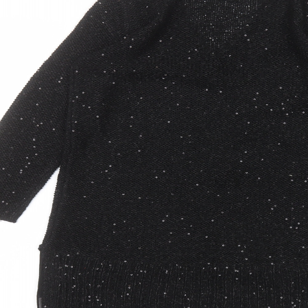LOFT Womens Black Round Neck  Polyester Pullover Jumper Size S